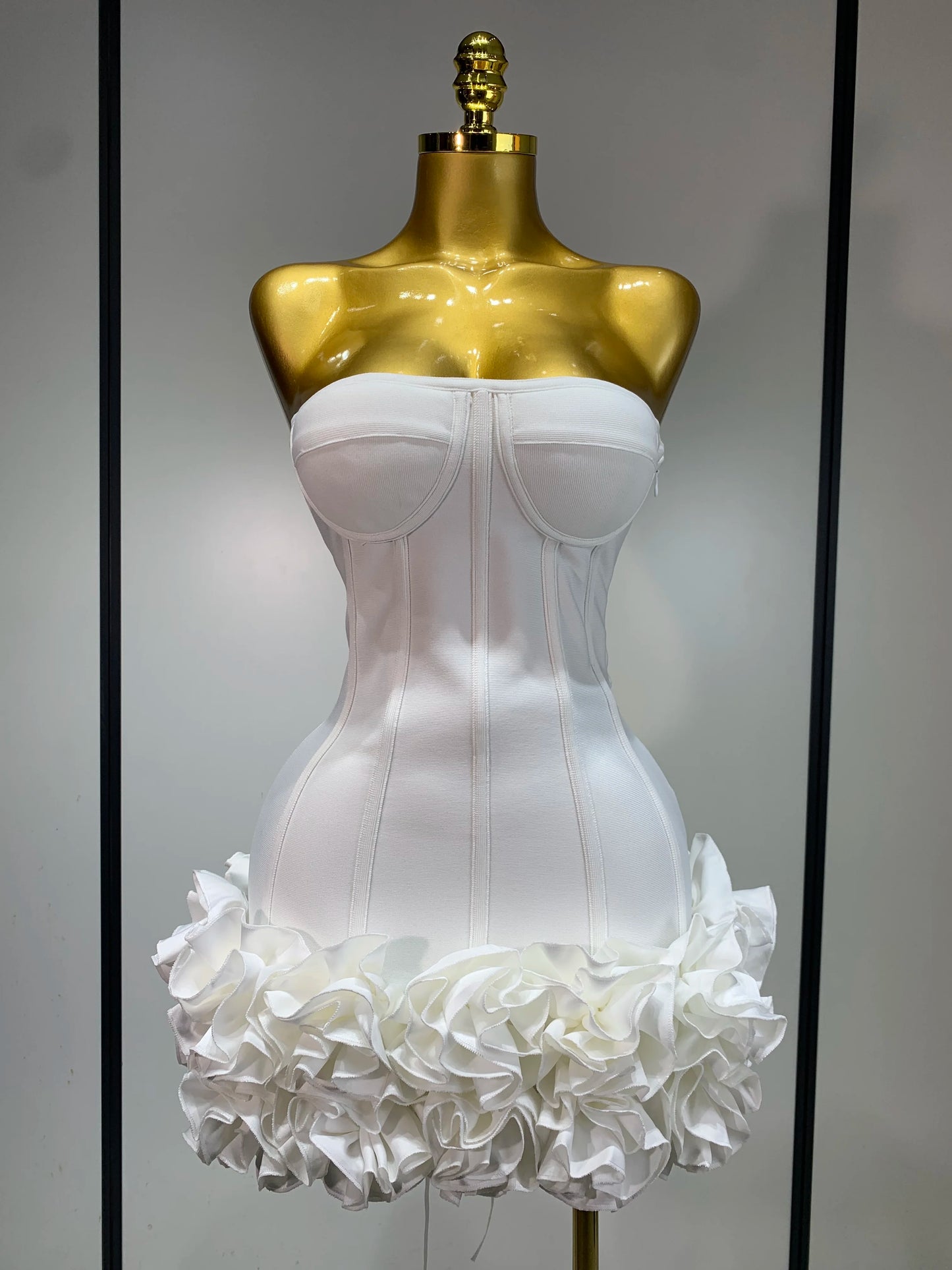 Sexy Strapless Backless Flower Embellished Mini Bandage Dress