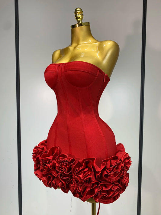 Sexy Strapless Backless Flower Embellished Mini Bandage Dress