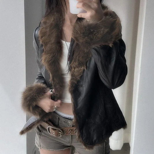 Fur Leather Jacket Women Fashion