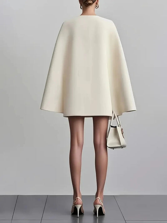 Party Dress Elegant V-neck Shawl Cape Sleeve Midi Dress