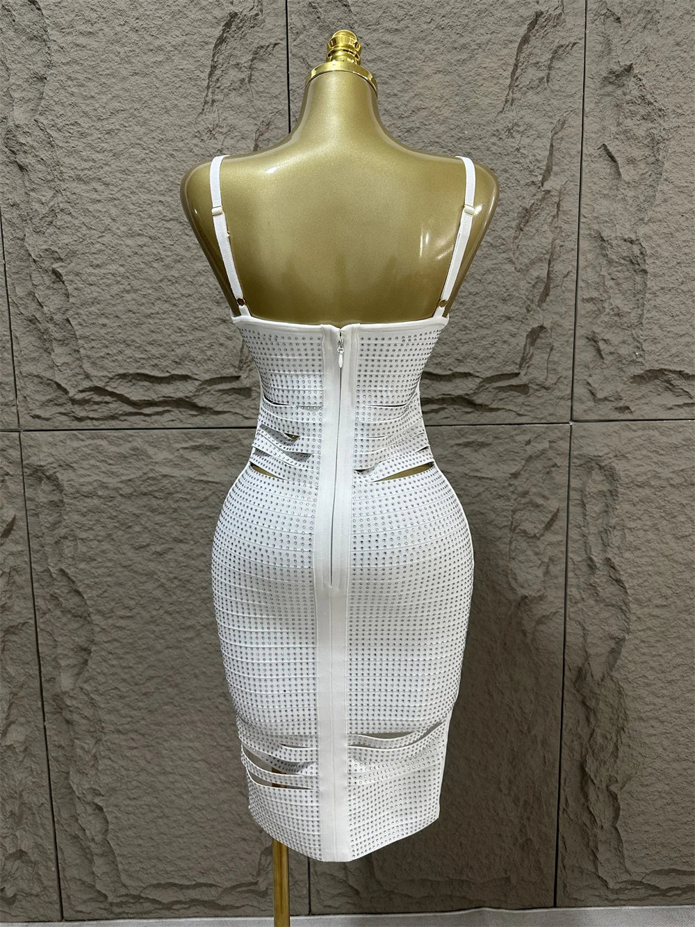 V Strap Slim Sleeveless Diamond Decoration Midi Party Dress Elegant Club Party Dress