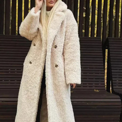 Wool Blend Long Coat Lapel Chic Long Sleeve.