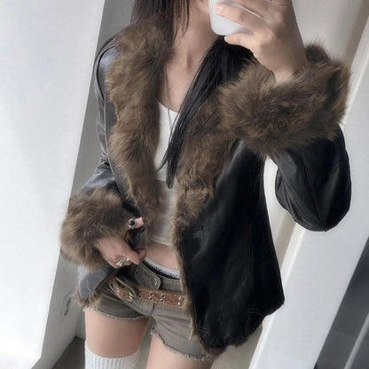 Fur Leather Jacket Women Fashion