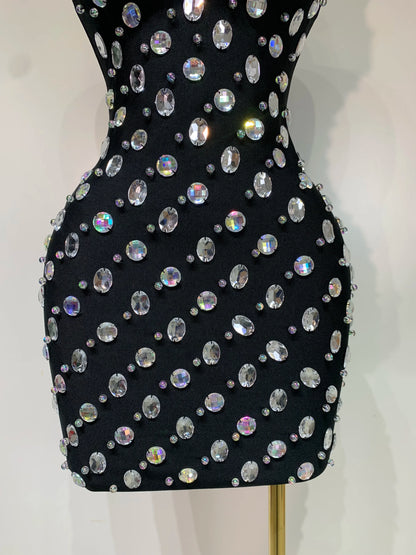 Sexy Rhinestones Bodycon Strapless Mini Dress Sleeveless Backless Fashion Evening Party Club
