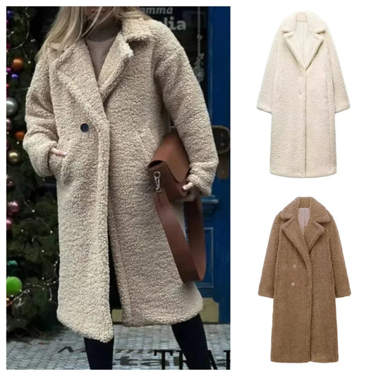 Wool Blend Long Coat Lapel Chic Long Sleeve.