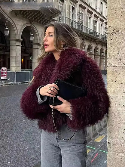 Women Elegant Faux Fur Coat Warm Fluffy Loose Long Sleeve Lapel Jacket Autumn Winter Fashion High Street Lady Outerwear