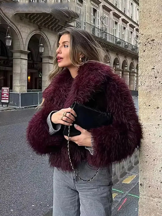 Women Elegant Faux Fur Coat Warm Fluffy Loose Long Sleeve Lapel Jacket Autumn Winter Fashion High Street Lady Outerwear