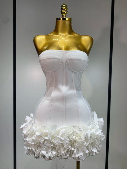 Sexy Strapless Backless Flower Embellished Mini Bandage Dress