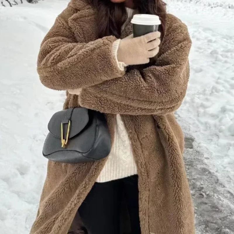 Wool Blend Long Coat Lapel Chic Long Sleeve.