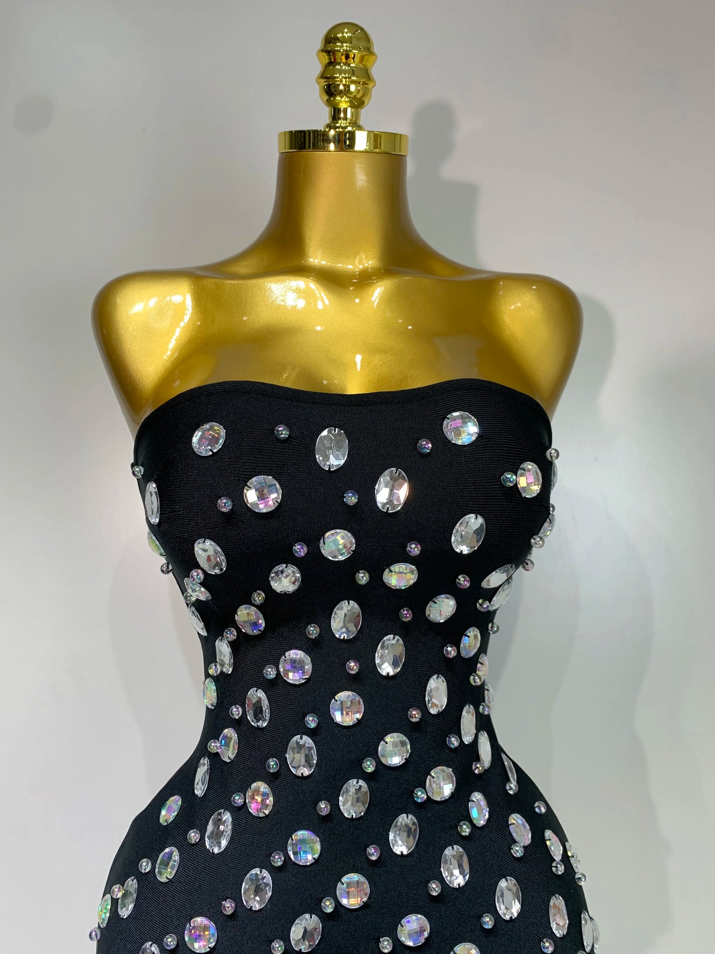 Sexy Rhinestones Bodycon Strapless Mini Dress Sleeveless Backless Fashion Evening Party Club