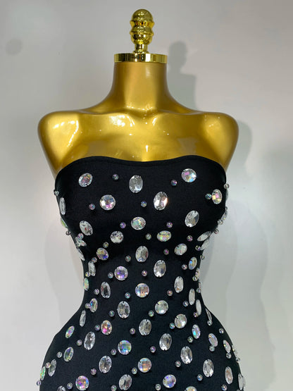 Sexy Rhinestones Bodycon Strapless Mini Dress Sleeveless Backless Fashion Evening Party Club