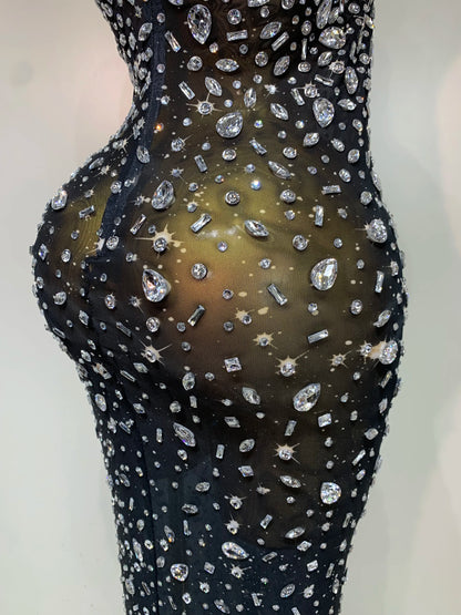 Sleeveless Rhinestone Bodycon Maxi Long Dress