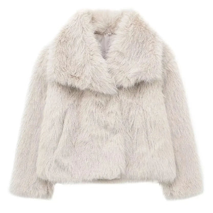 Women Elegant Faux Fur Coat Warm Fluffy Loose Long Sleeve Lapel Jacket Autumn Winter Fashion High Street Lady Outerwear