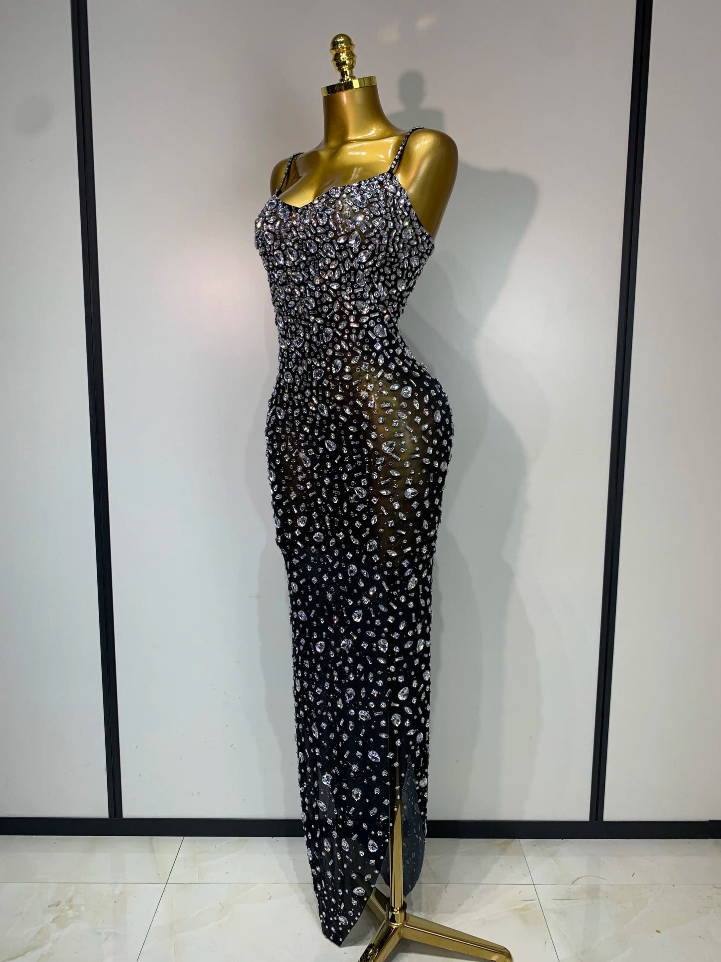 Sleeveless Rhinestone Bodycon Maxi Long Dress