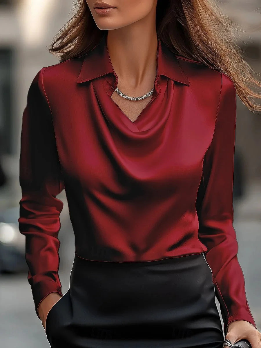 Satin Women Shirt Vintage Long Sleeve Blouse