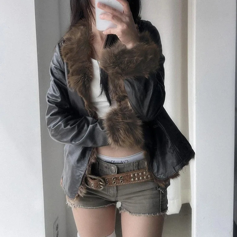 Fur Leather Jacket Women Fashion