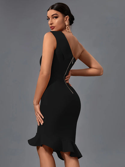 Mermaid Midi Bandage Dress Women Black Bodycon Dress.