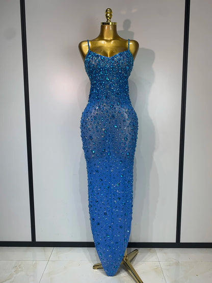 Sleeveless Rhinestone Bodycon Maxi Long Dress