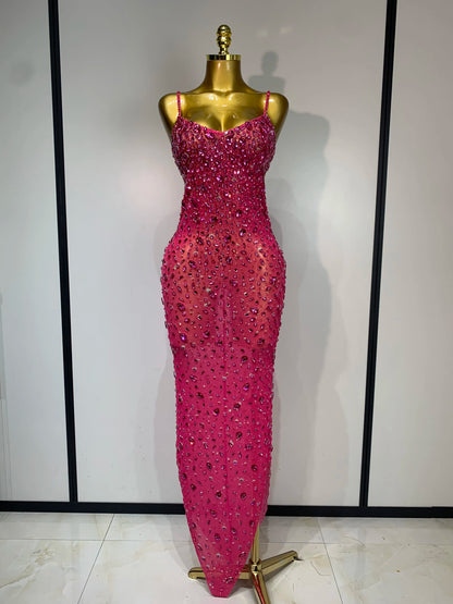 Sleeveless Rhinestone Bodycon Maxi Long Dress