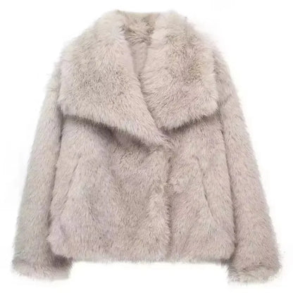 Women Elegant Faux Fur Coat Warm Fluffy Loose Long Sleeve Lapel Jacket Autumn Winter Fashion High Street Lady Outerwear