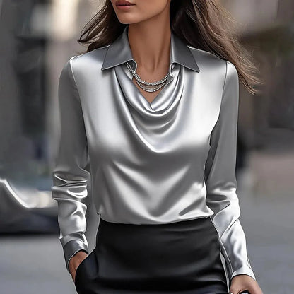 Satin Women Shirt Vintage Long Sleeve Blouse