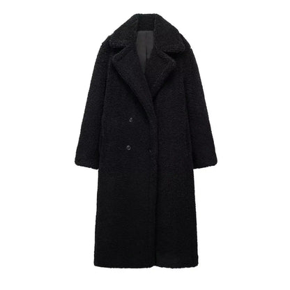 Wool Blend Long Coat Lapel Chic Long Sleeve.