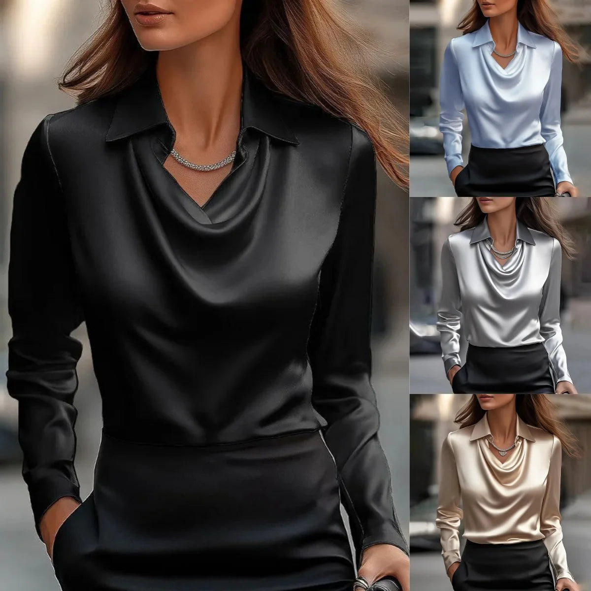 Satin Women Shirt Vintage Long Sleeve Blouse