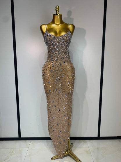 Sleeveless Rhinestone Bodycon Maxi Long Dress