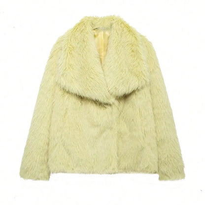 Women Elegant Faux Fur Coat Warm Fluffy Loose Long Sleeve Lapel Jacket Autumn Winter Fashion High Street Lady Outerwear