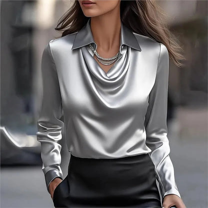 Satin Women Shirt Vintage Long Sleeve Blouse