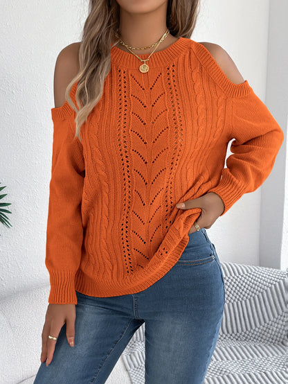 Off Shoulder Round Neck Pullover Hollow Out Twist Knitted Sweaters