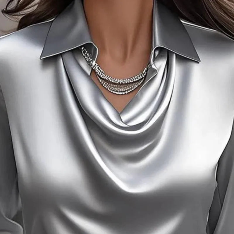 Satin Women Shirt Vintage Long Sleeve Blouse