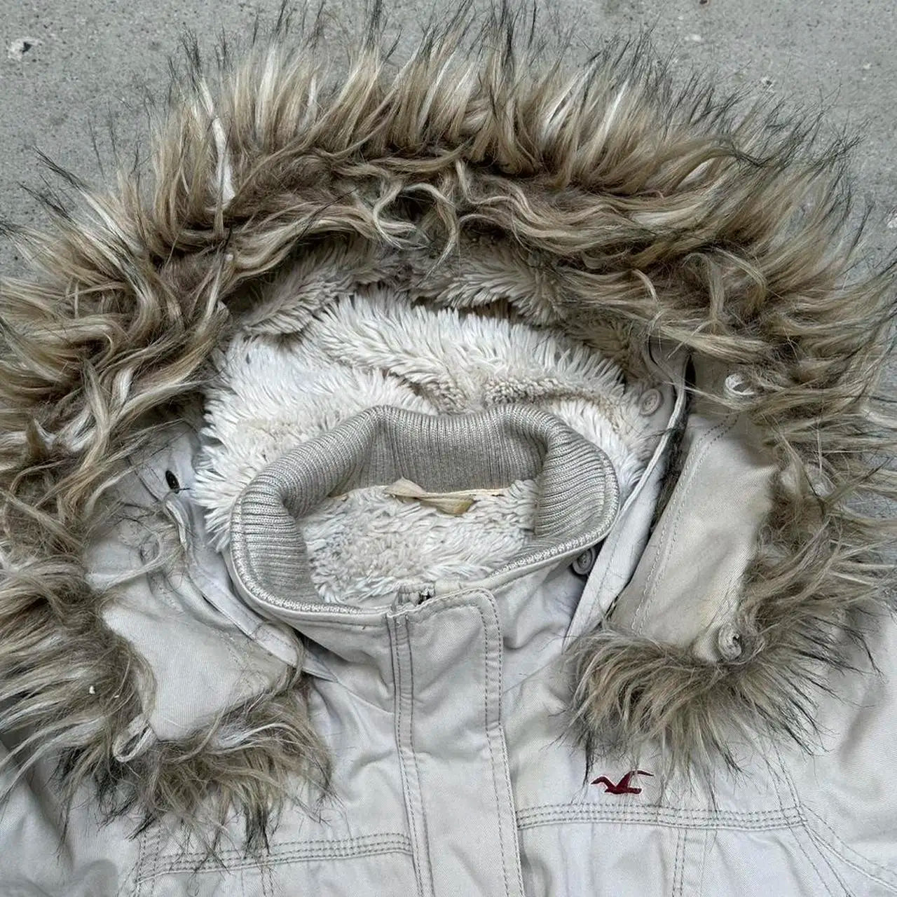 American Street Style Retro Fur Lined Hooded Jacket Womens White Zipper Coat Warm Plush Gothic Fashion