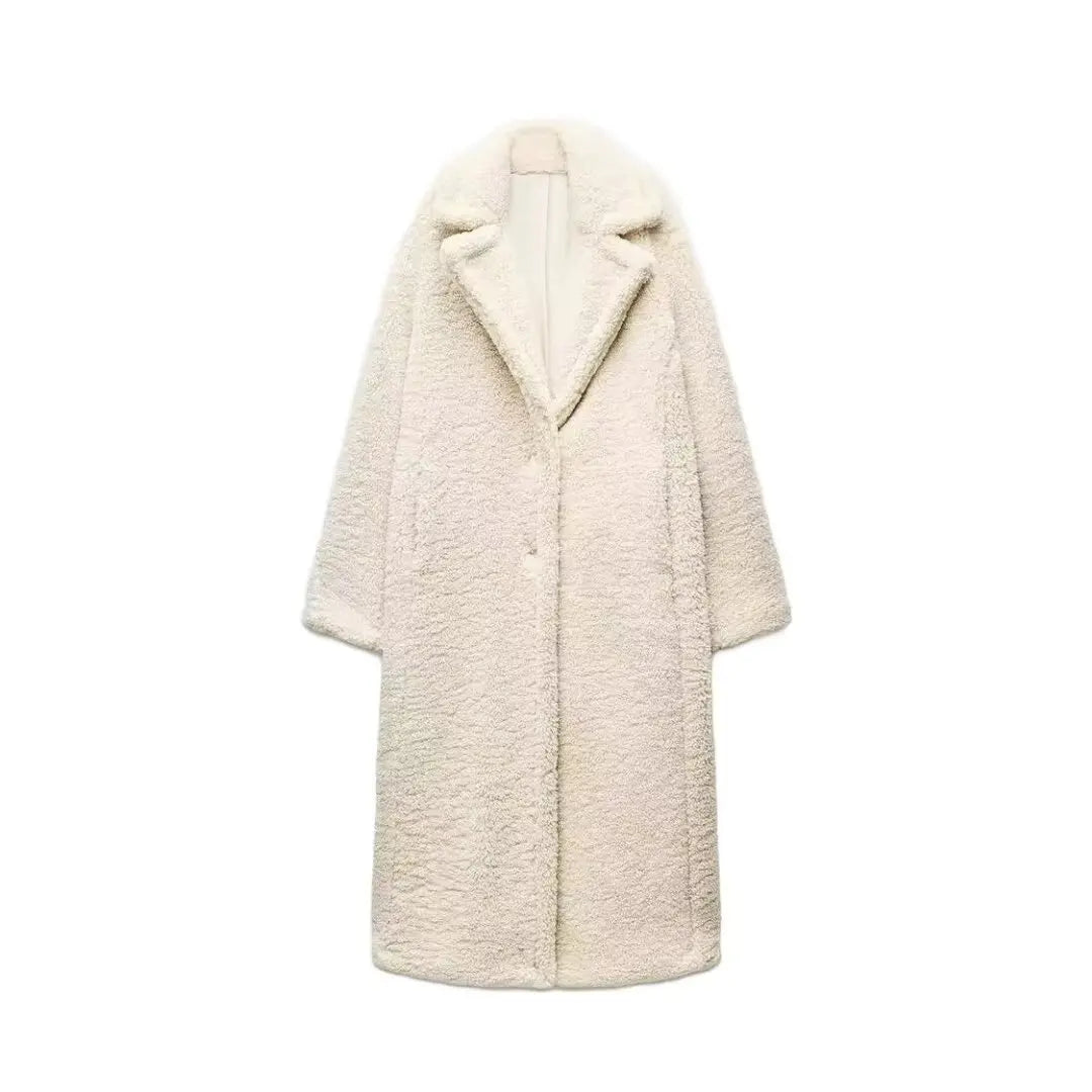 Wool Blend Long Coat Lapel Chic Long Sleeve.