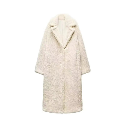 Wool Blend Long Coat Lapel Chic Long Sleeve.