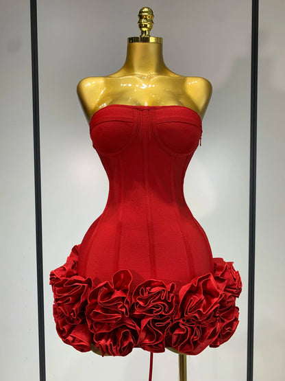 Sexy Strapless Backless Flower Embellished Mini Bandage Dress
