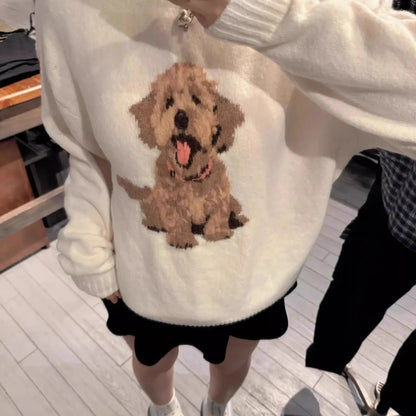 Sweet Cute Cartoon Print Knitted Sweater