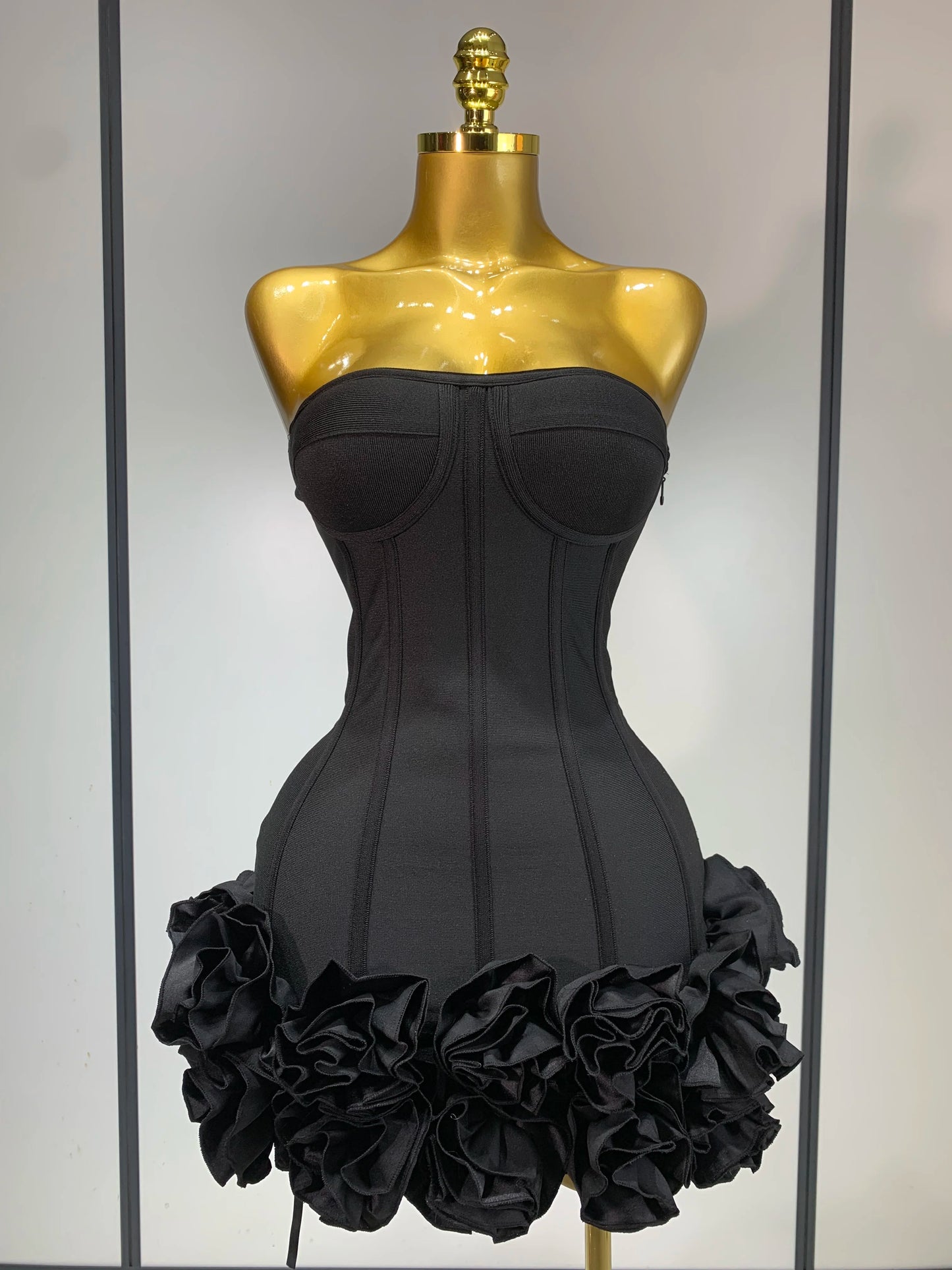Sexy Strapless Backless Flower Embellished Mini Bandage Dress