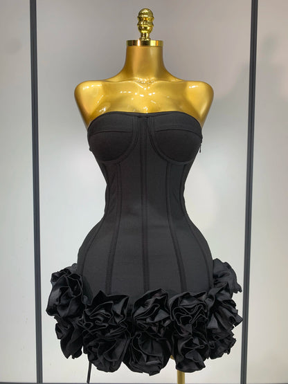 Sexy Strapless Backless Flower Embellished Mini Bandage Dress