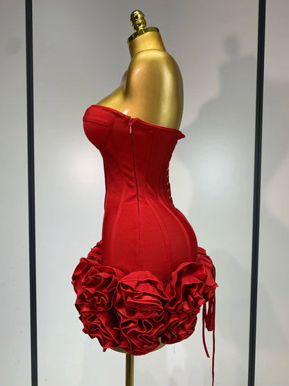 Sexy Strapless Backless Flower Embellished Mini Bandage Dress