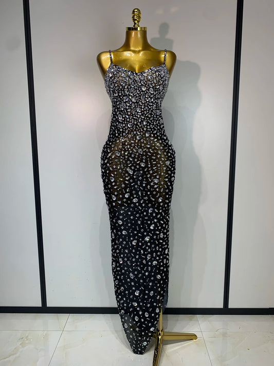 Sleeveless Rhinestone Bodycon Maxi Long Dress