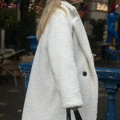 Wool Blend Long Coat Lapel Chic Long Sleeve.