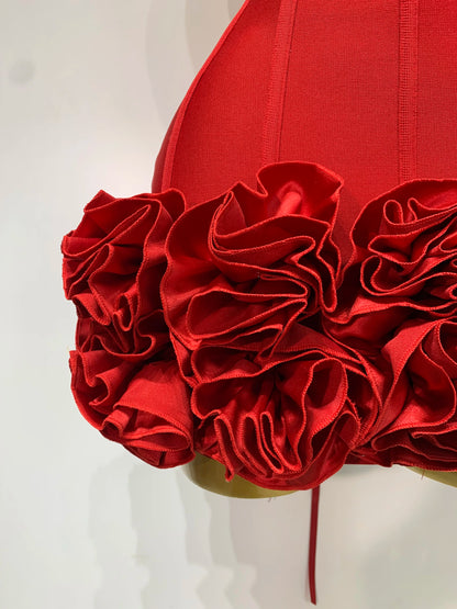 Sexy Strapless Backless Flower Embellished Mini Bandage Dress