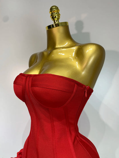 Sexy Strapless Backless Flower Embellished Mini Bandage Dress