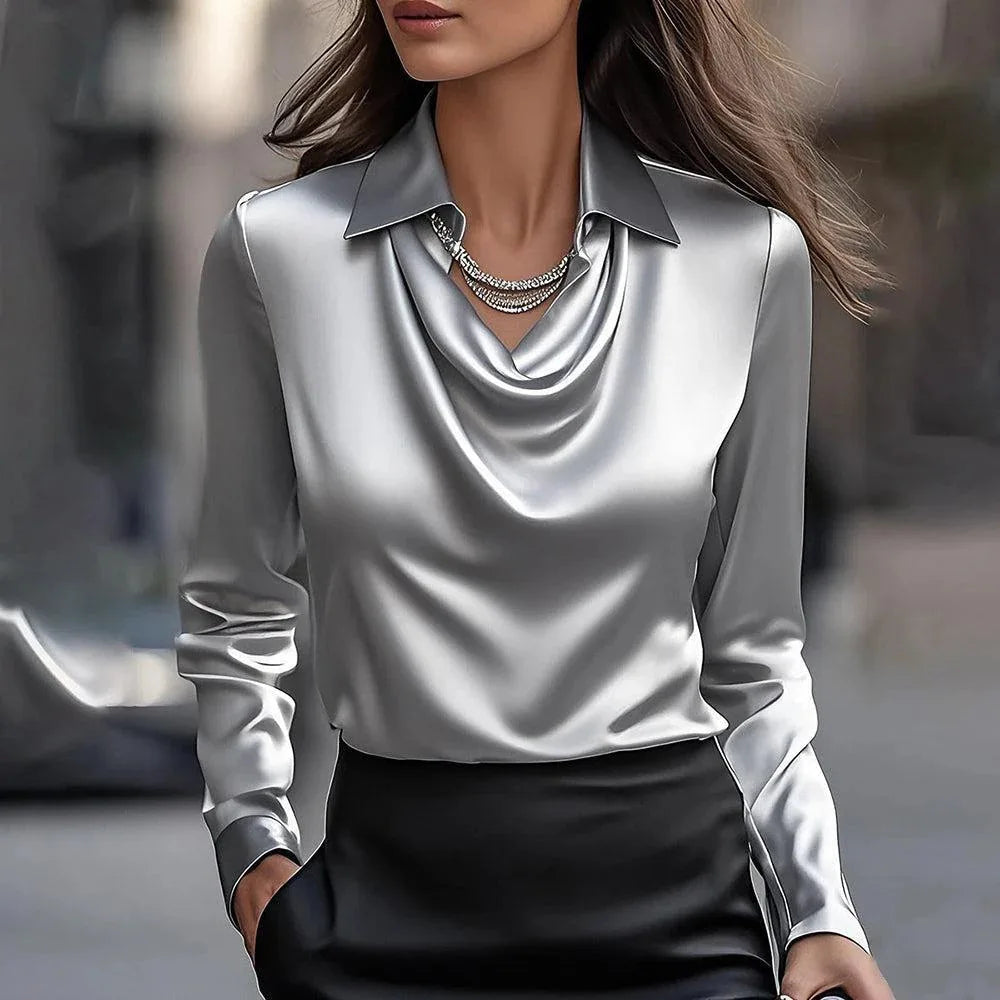 Satin Women Shirt Vintage Long Sleeve Blouse