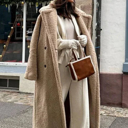 Wool Blend Long Coat Lapel Chic Long Sleeve.