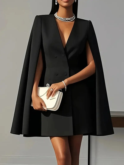 Party Dress Elegant V-neck Shawl Cape Sleeve Midi Dress