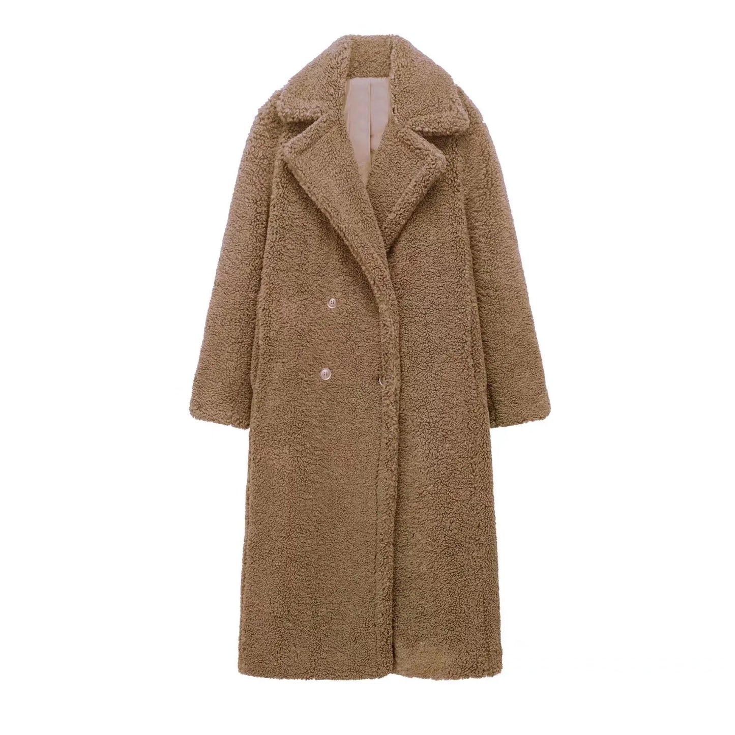 Wool Blend Long Coat Lapel Chic Long Sleeve.