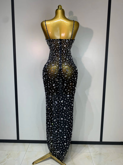Sleeveless Rhinestone Bodycon Maxi Long Dress