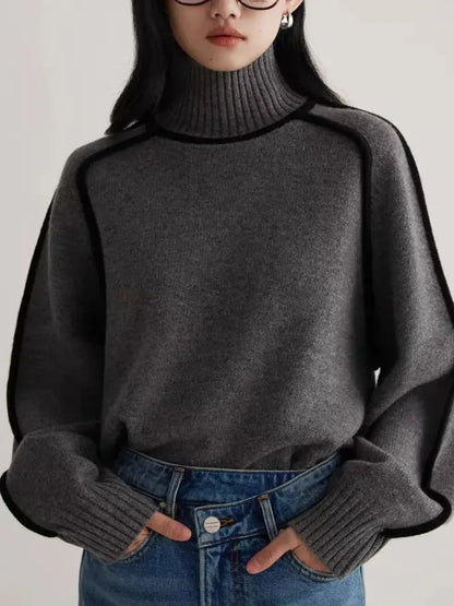 Knitted Hoodie Half High Collar Long Sleeve Splicing Commuter Style Warm Sweater